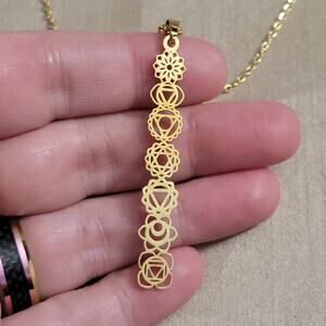 Stainless steel chakra yoga symbol gold necklace